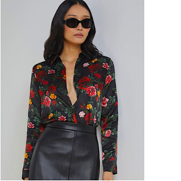 L’AGENCE - TYLER L/S BLOUSE - BLACK MULTI VINTAGE ROSE - Picture 2 of 14